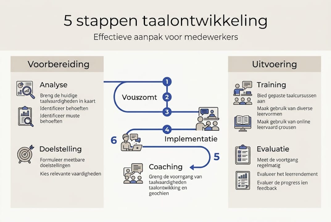 Infographic: stappenplan voor de taalontwikkeling van medewerkers