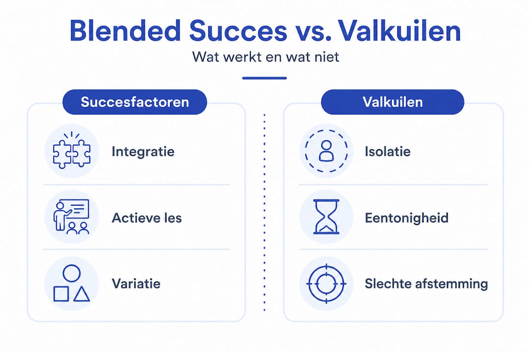 Infographic: de belangrijkste succesfactoren én valkuilen bij blended learning op een rij