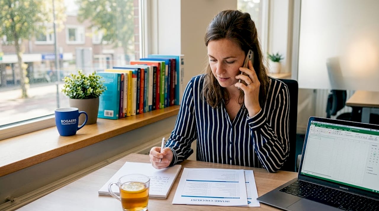 De medewerker neemt het intakegesprek af en werkt daarbij ook de werkplekkenchecklist af.