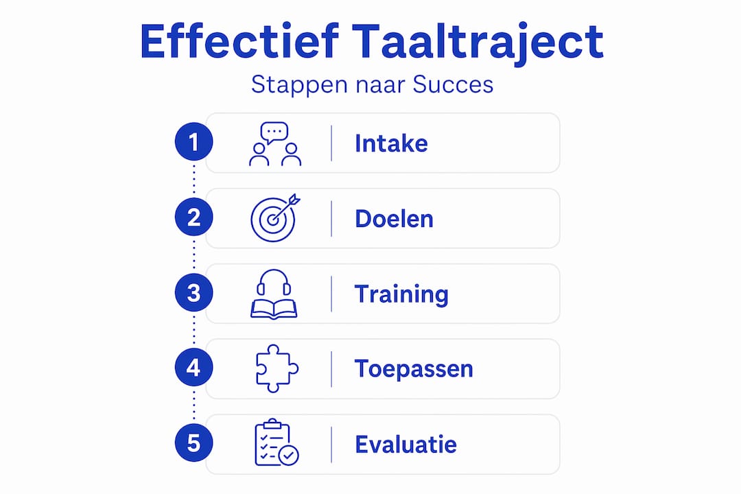 Infographic: overzicht van de stappen binnen een zakelijk taaltraject