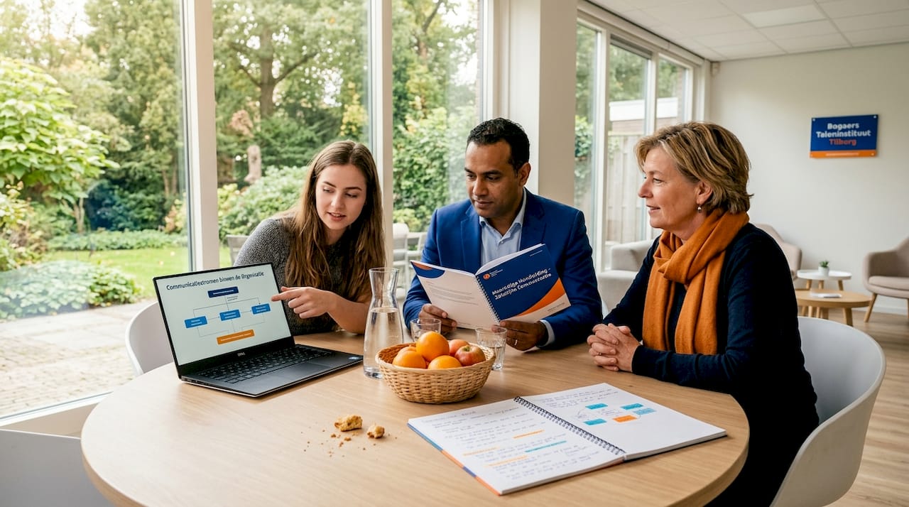 Het team gaat in gesprek over hoe verschillende talen op de werkvloer samenkomen en hoe we daar het beste mee om kunnen gaan.