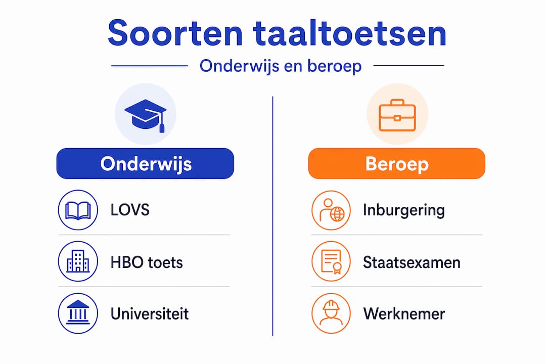 Infographic laat het verschil zien tussen taaltoetsen voor het onderwijs en het beroepsleven.