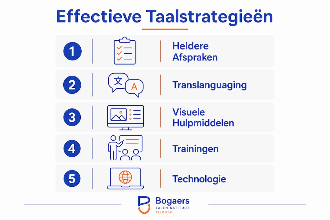 Vijf praktische taalstrategieën overzichtelijk in beeld gebracht