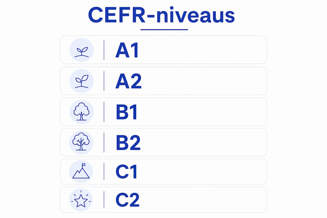 Handige infographic met een duidelijk overzicht van de verschillende CEFR-taalniveaus