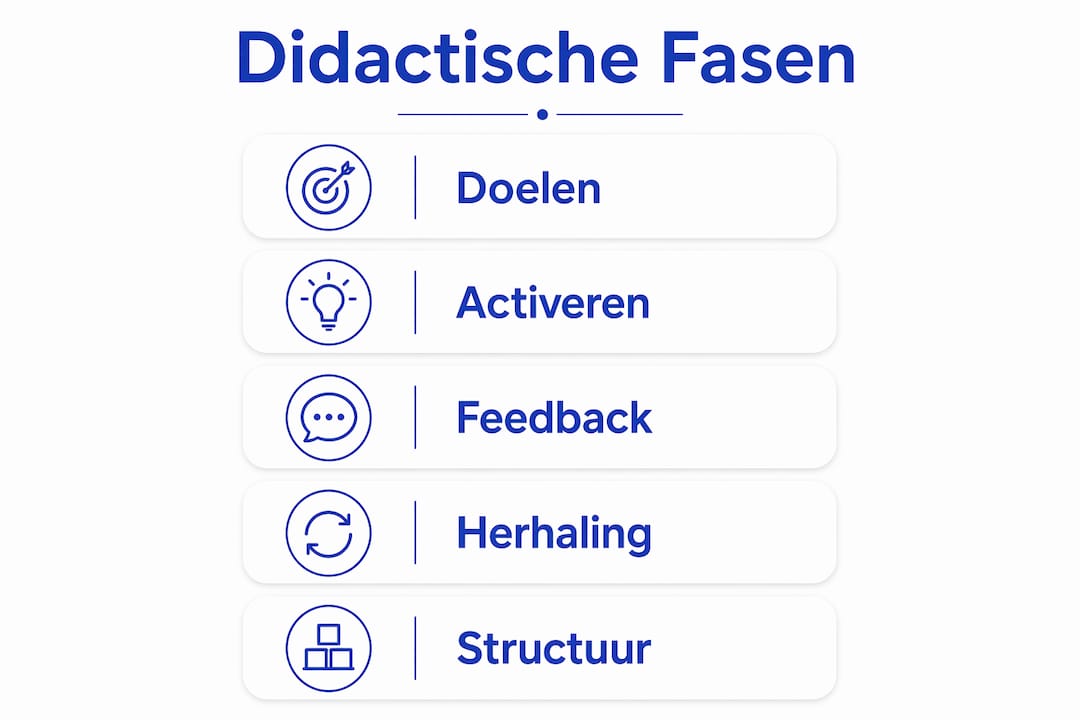 Visuele weergave van de vijf didactische fases in een verticale opbouw