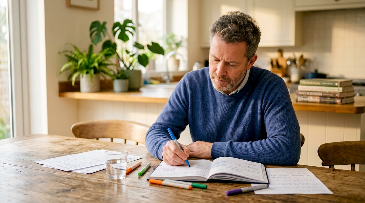 Man stelt een studieschema op ter voorbereiding op zijn taalexamen