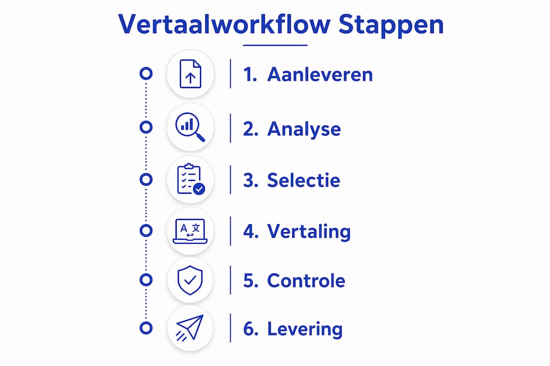 Overzichtelijke infographic met de stappen van het vertaalproces