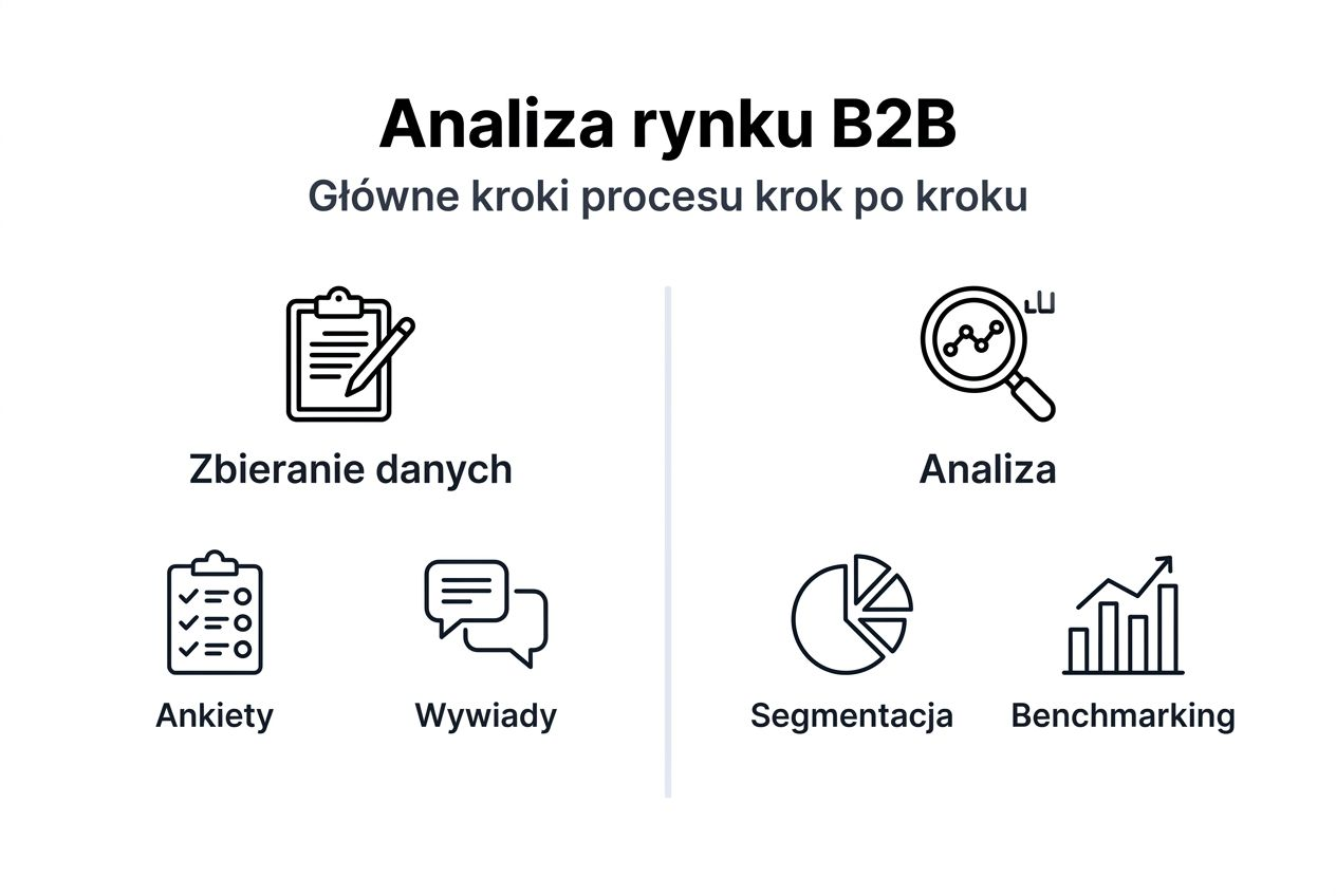 Schemat przedstawiający kluczowe etapy analizy rynku w sektorze B2B