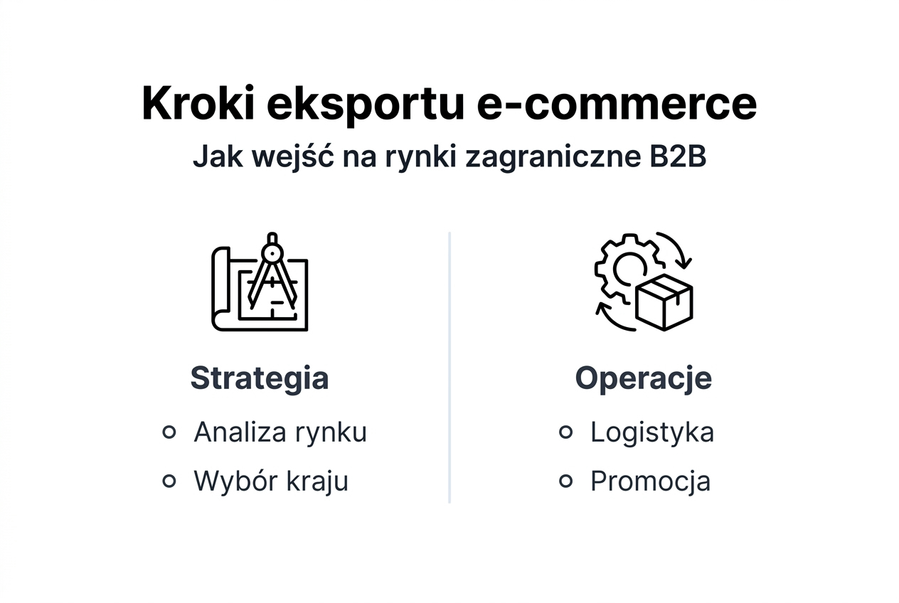 Schematyczne przedstawienie kluczowych etapów eksportu w e-commerce