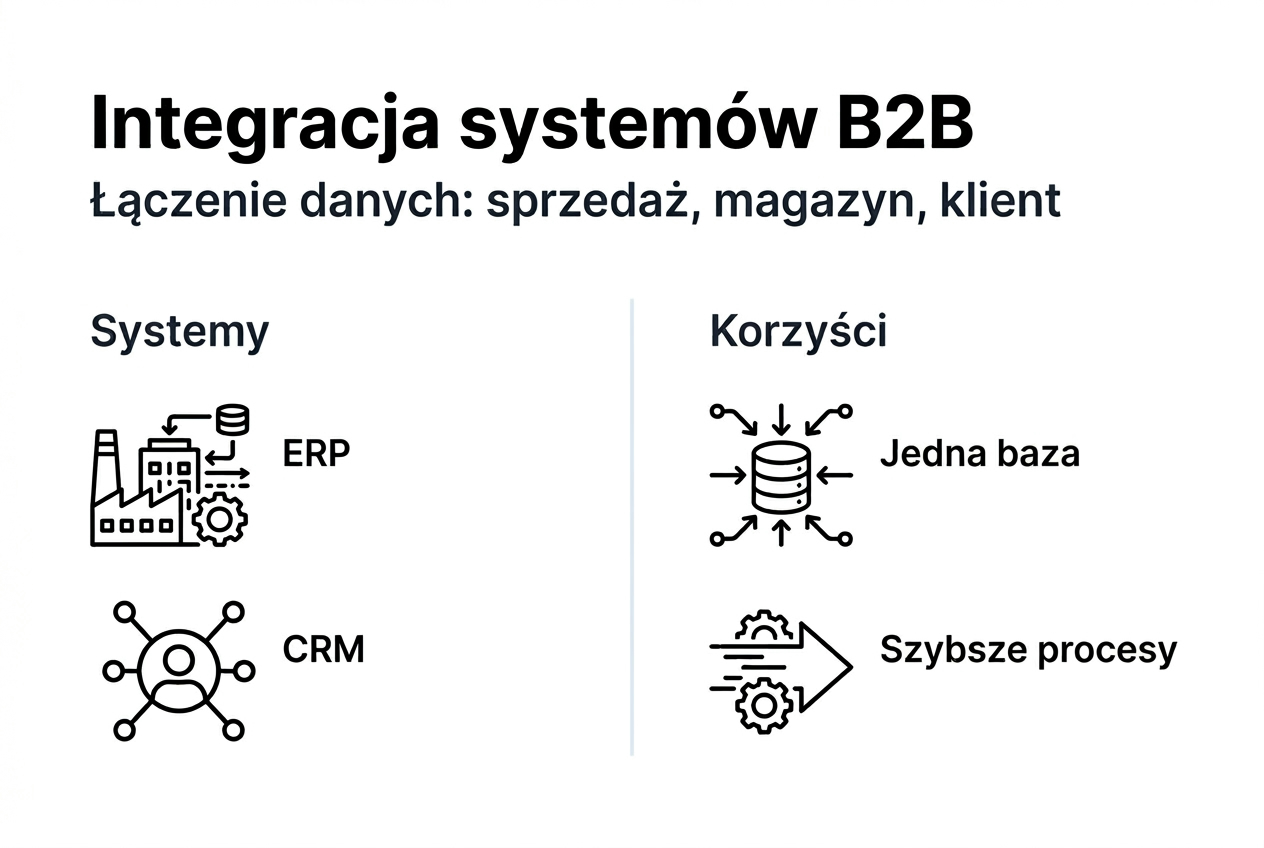 Grafika przedstawiająca, jak wygląda współpraca między systemami B2B i jakie daje to biznesowi konkretne korzyści