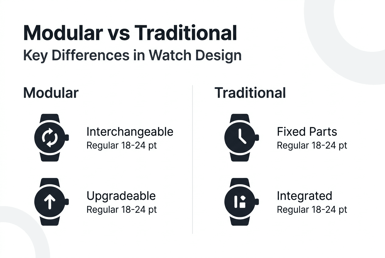 Infographie comparant les montres modulaires et traditionnelles
