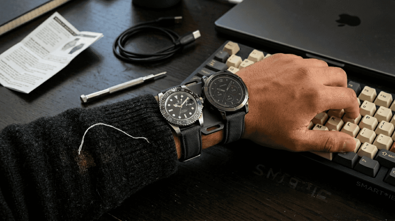 Modular adapter holding both watches on wrist