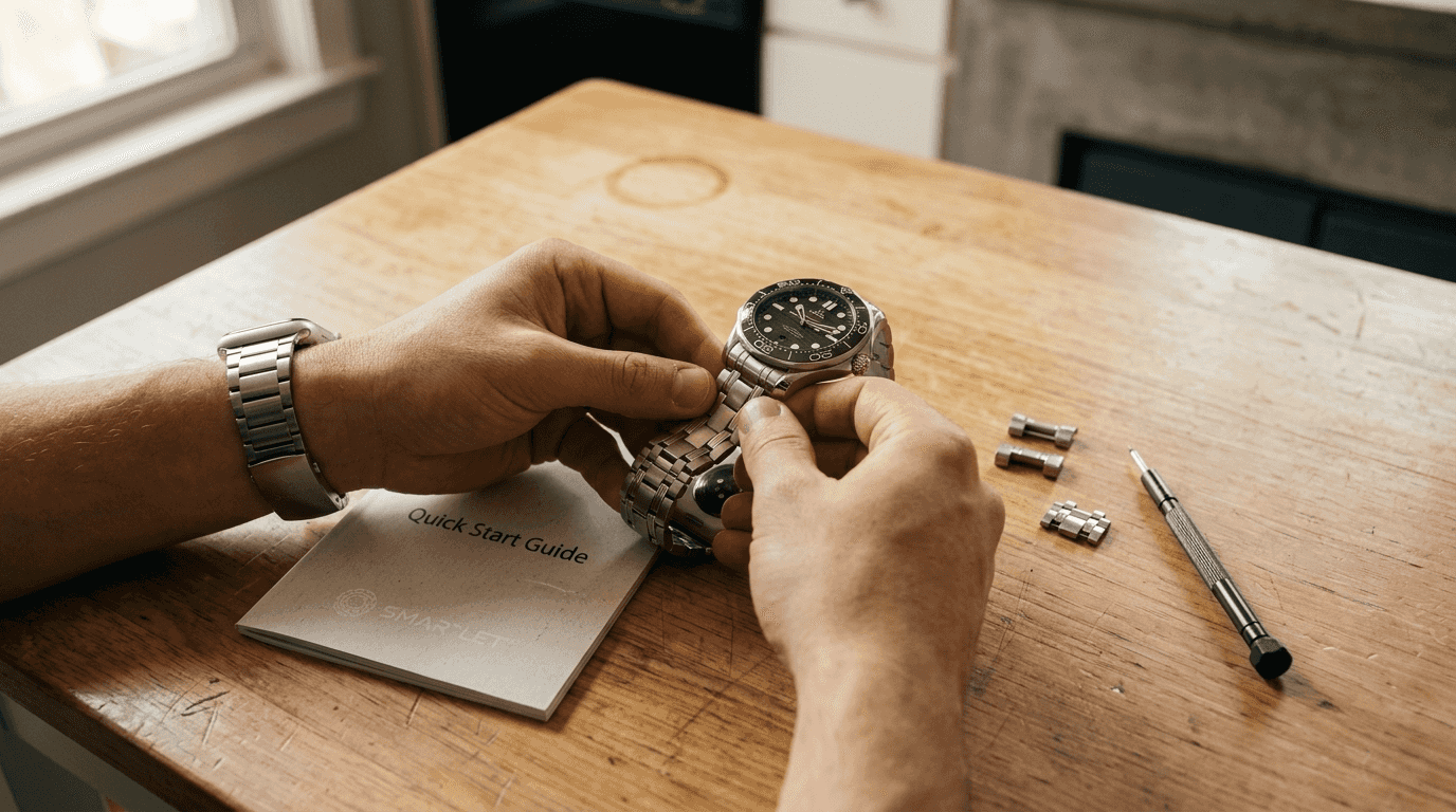 Hands attaching both watches to modular band