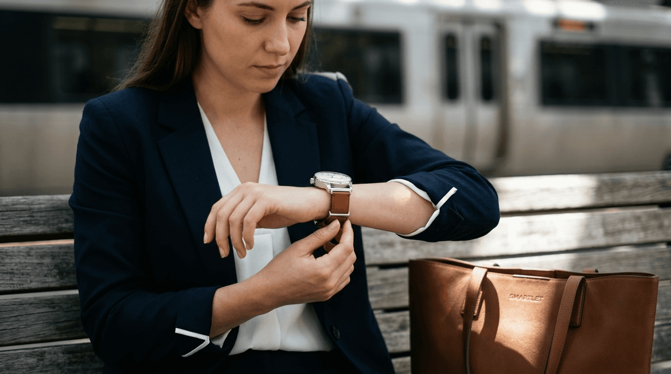Woman attaching Smartlet band to watch