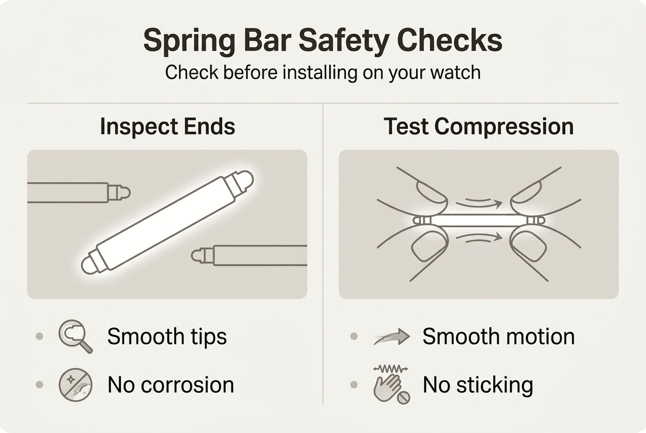 Infographic showing spring bar safety checks