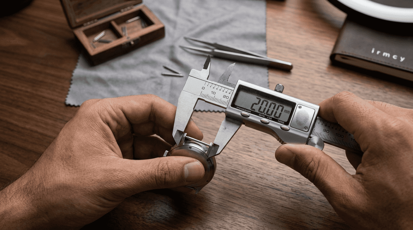 Using calipers to measure watch lug width