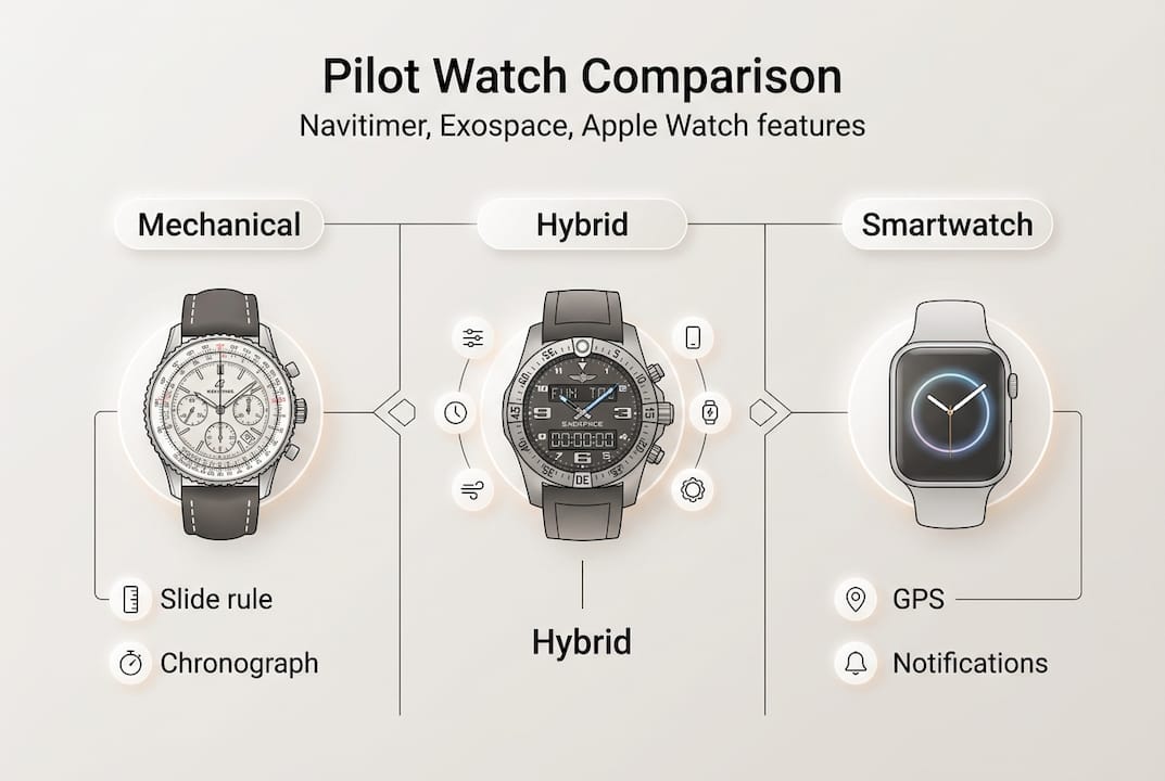 Infographic comparing pilot watch types