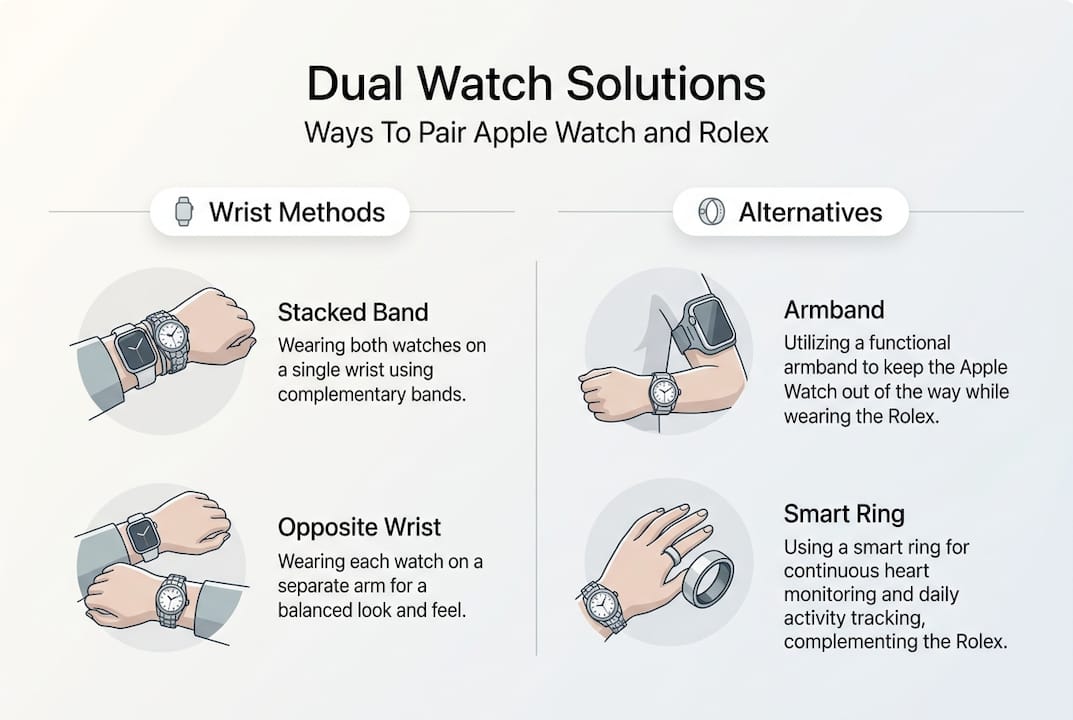 Infographic showing dual watch wearing methods