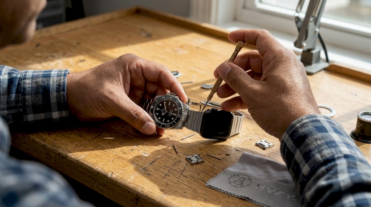 Hands assembling modular band for two watches