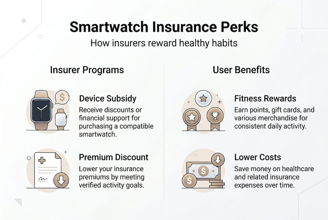 Infographic showing insurance smartwatch program benefits and reward tiers