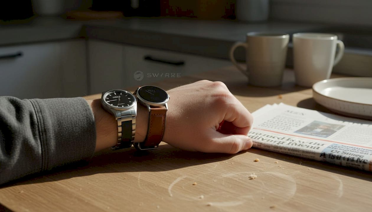 Two watches side by side on wrist strap