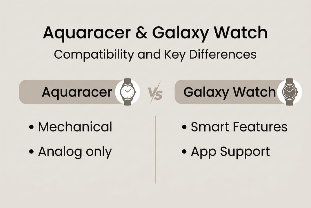 Minimalist infographic showing feature comparison between mechanical and smartwatch