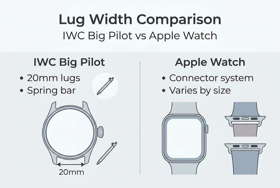 Infographic showing IWC and Apple Watch lug width