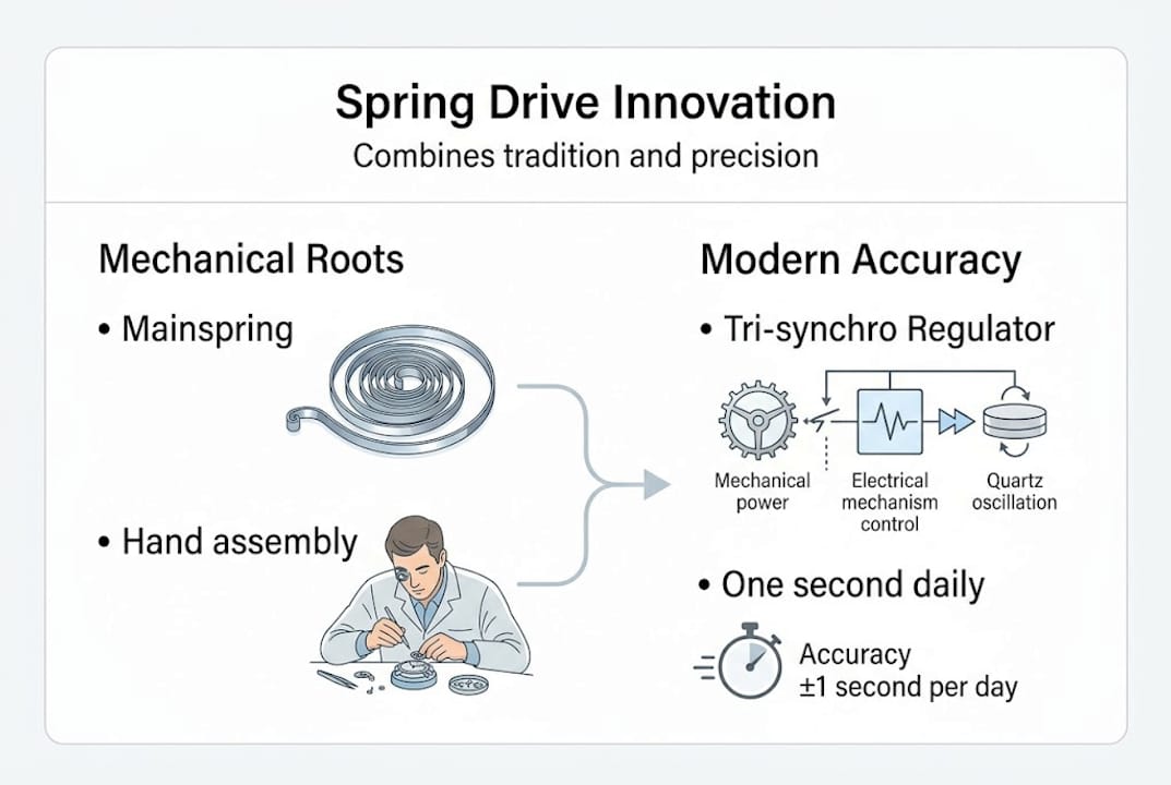 Infographic on Spring Drive tradition versus innovation