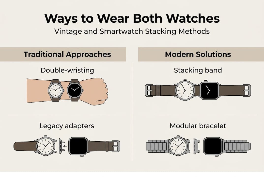 Infographic showing vintage and smartwatch pairing methods