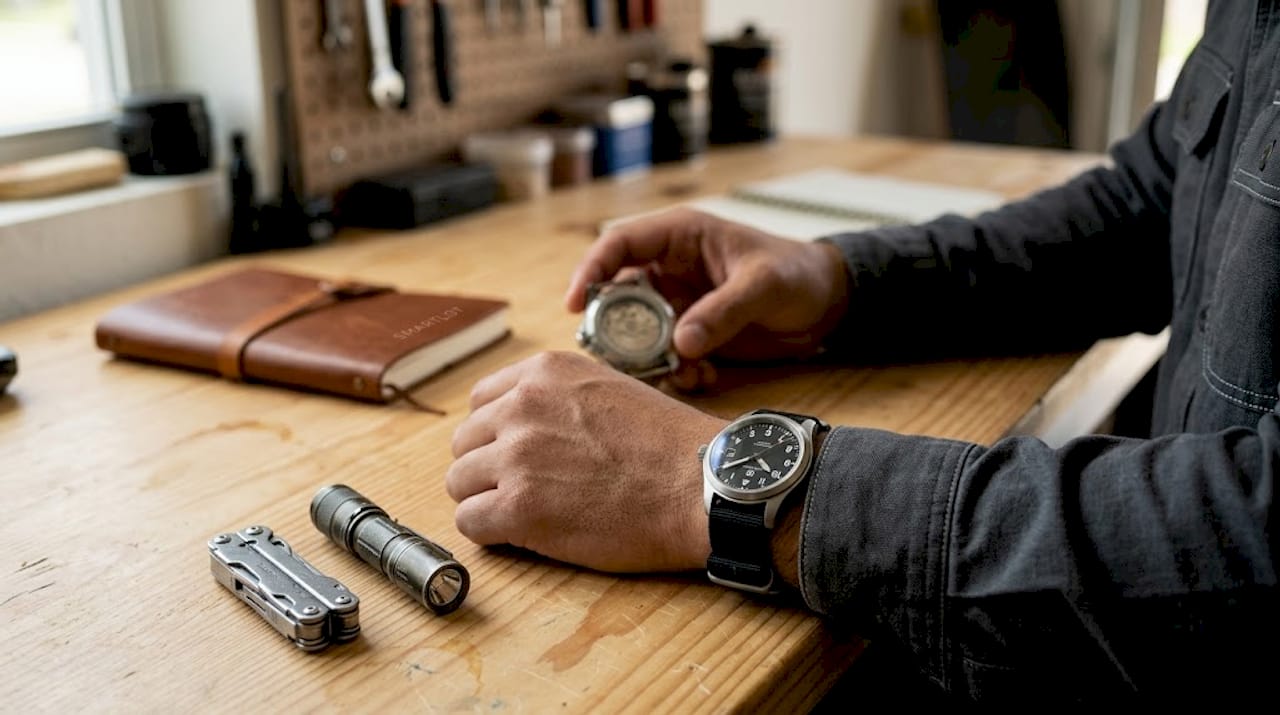 Modern tactical watch with anti-reflective crystal