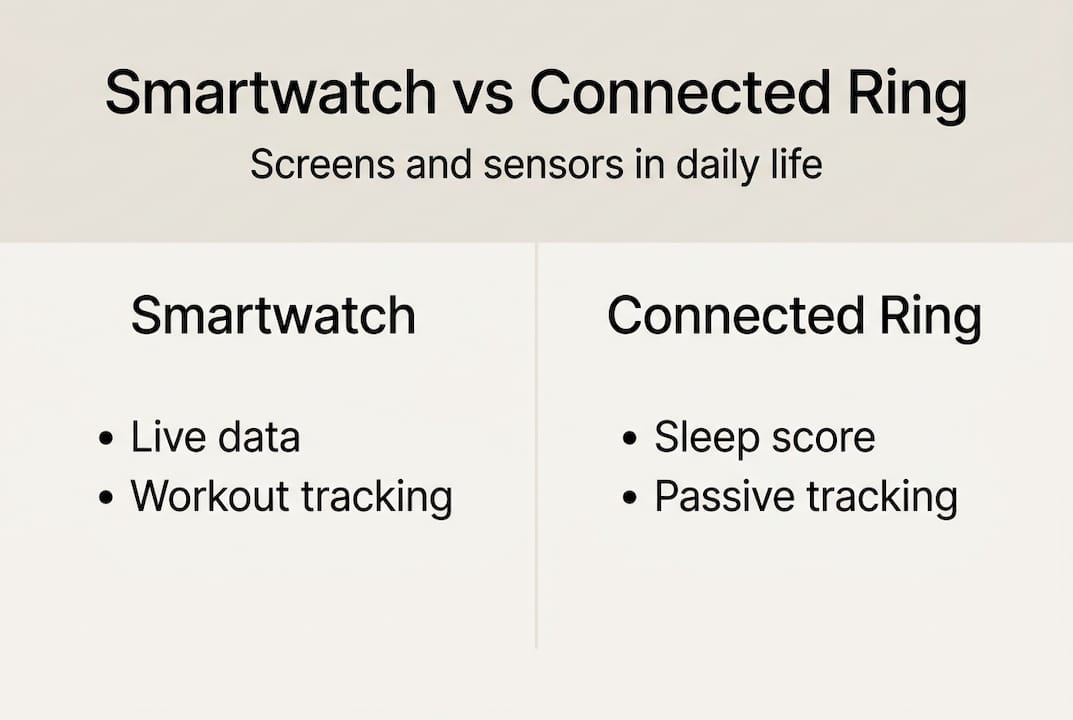 Infographic with smartwatch and connected ring comparison