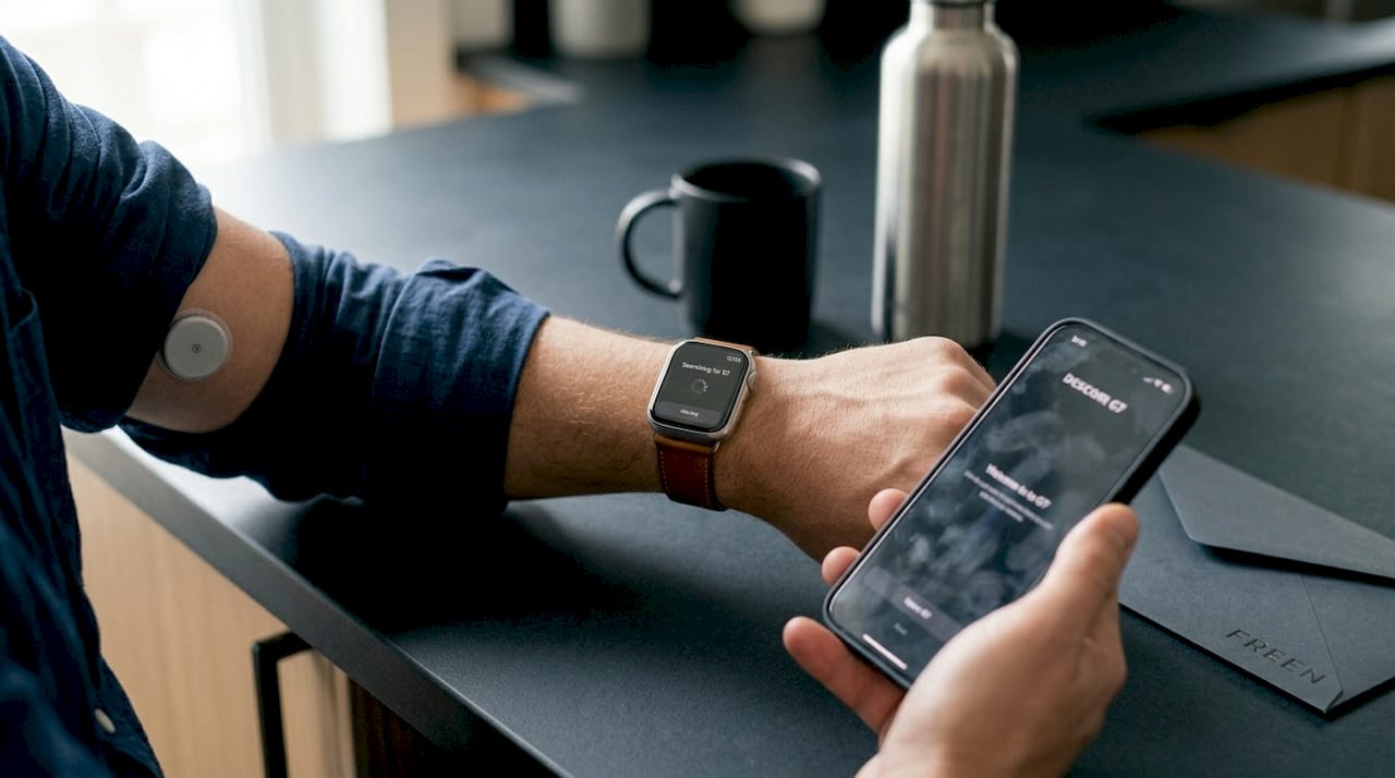 Pairing Dexcom CGM with smartwatch at kitchen counter