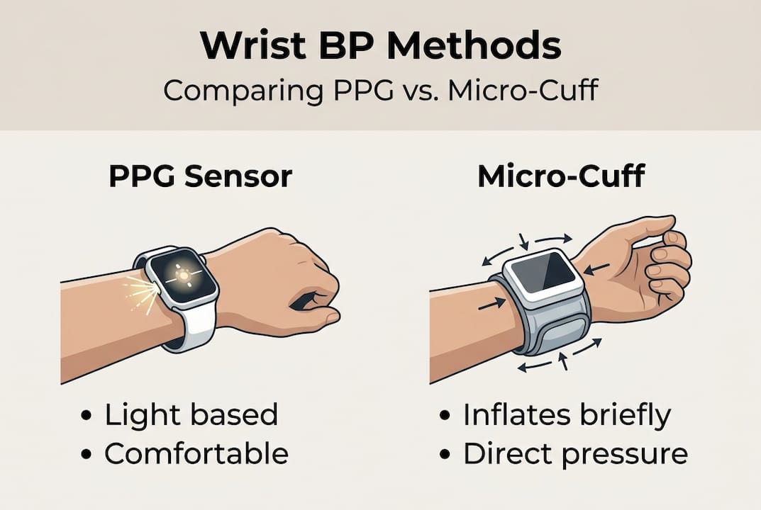 Infographic comparing wrist BP methods