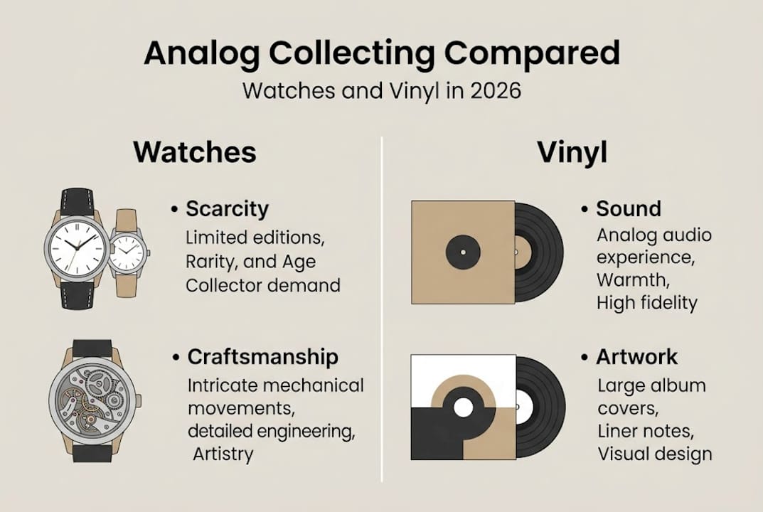 Infographic comparing watches and vinyl collecting