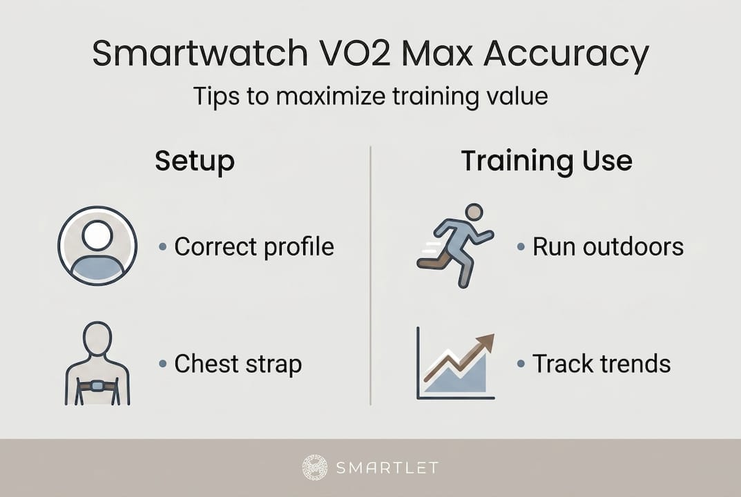 Infographic: smartwatch VO2 max training tips for recreational and performance athletes
