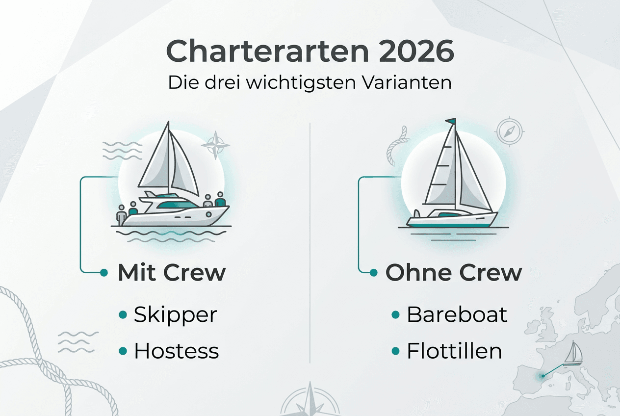 Yachtcharter-Arten auf einen Blick – kompakte Infografik