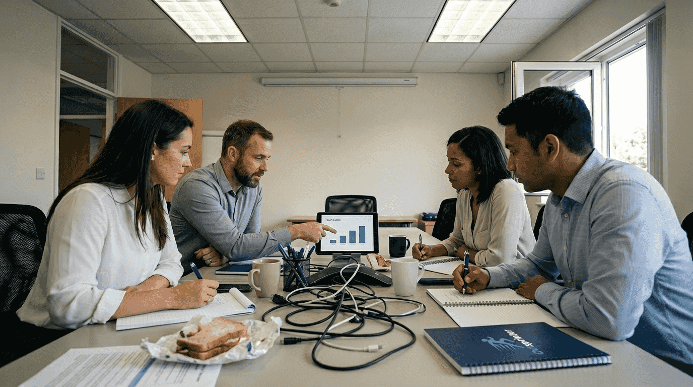 Team meeting discussing performance goals