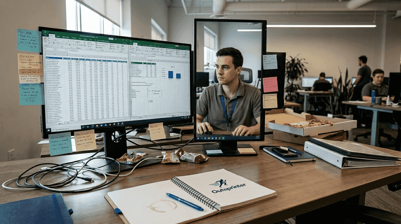 Data analyst navigating integrated workspace screens