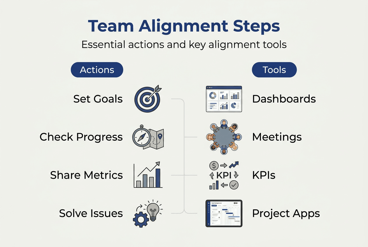 Infographic of steps and tools for team alignment