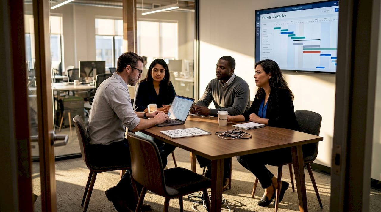 Team collaborating in conference room