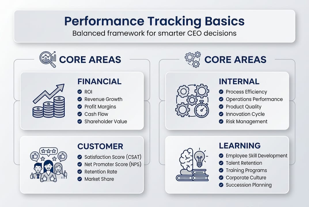 Infographic showing balanced scorecard areas