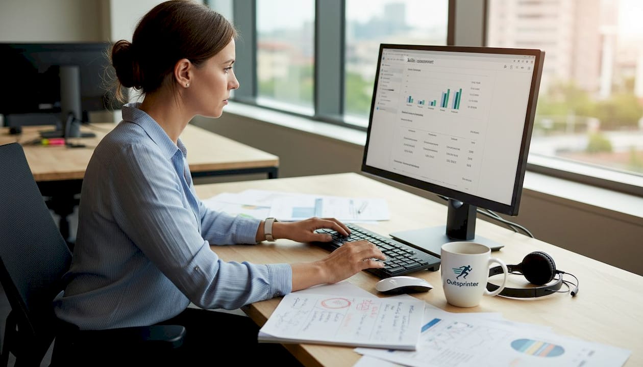 Employee reading workplace skills assessment at desk