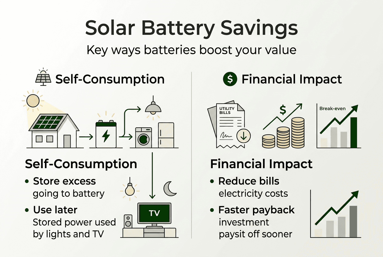 Infographic showing solar battery savings benefits