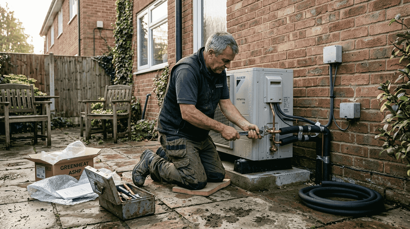 Heat pump installed outside UK house