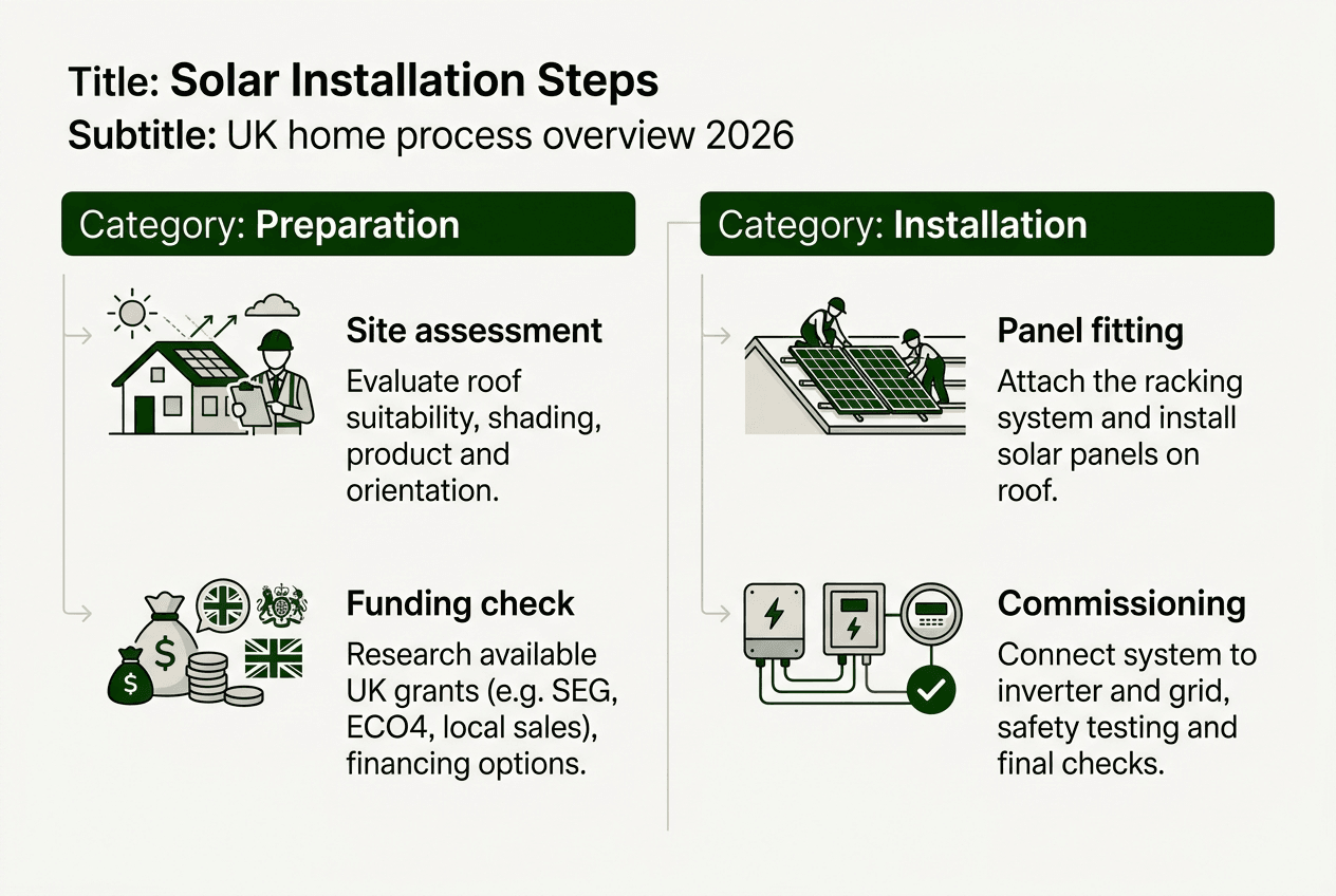 Solar installation step infographic UK homes
