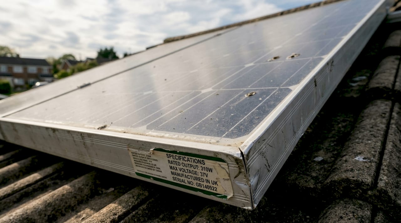 Weathered solar panel with visible aging
