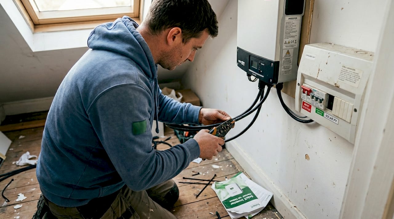 Installing cables for solar panel inverter