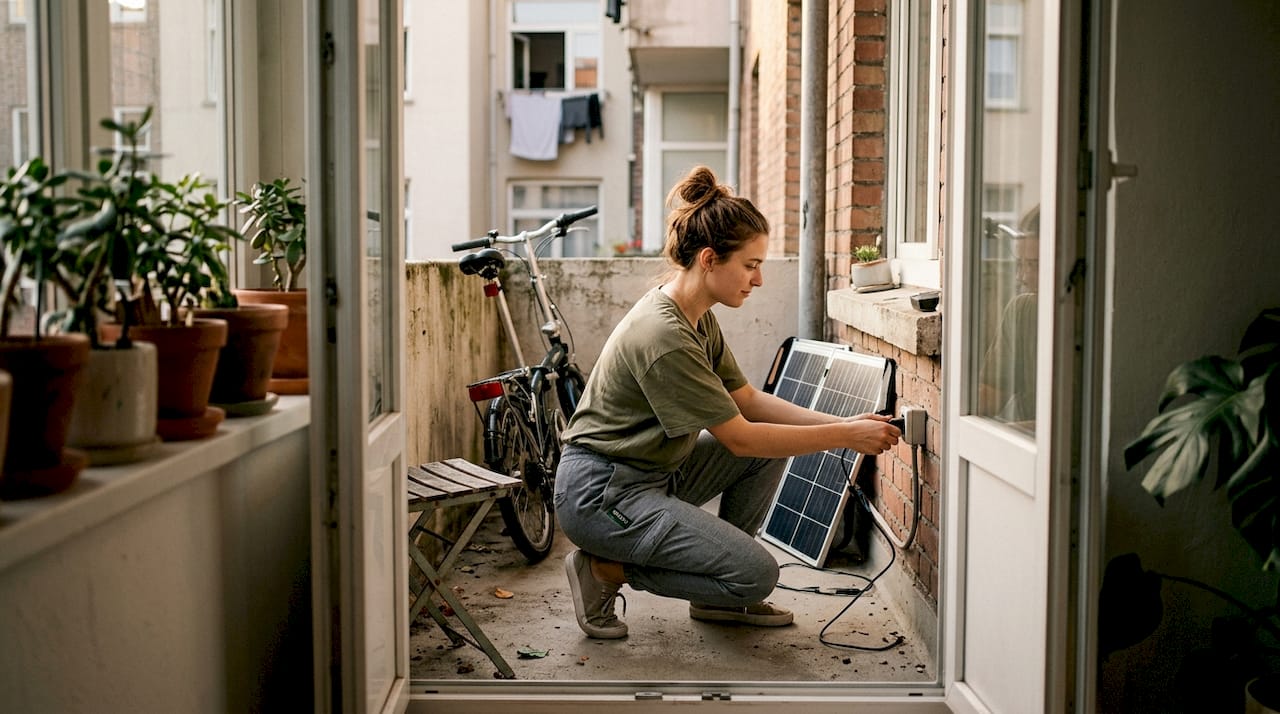 Renter installing balcony solar kit