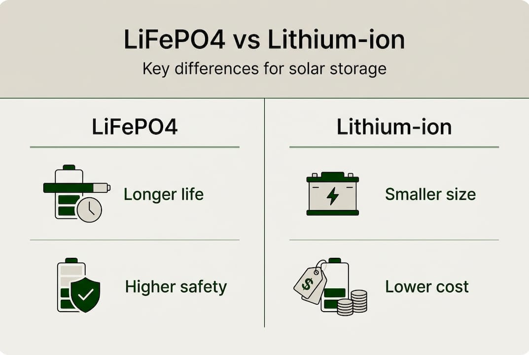 Infographic comparing LiFePO4 and lithium-ion batteries