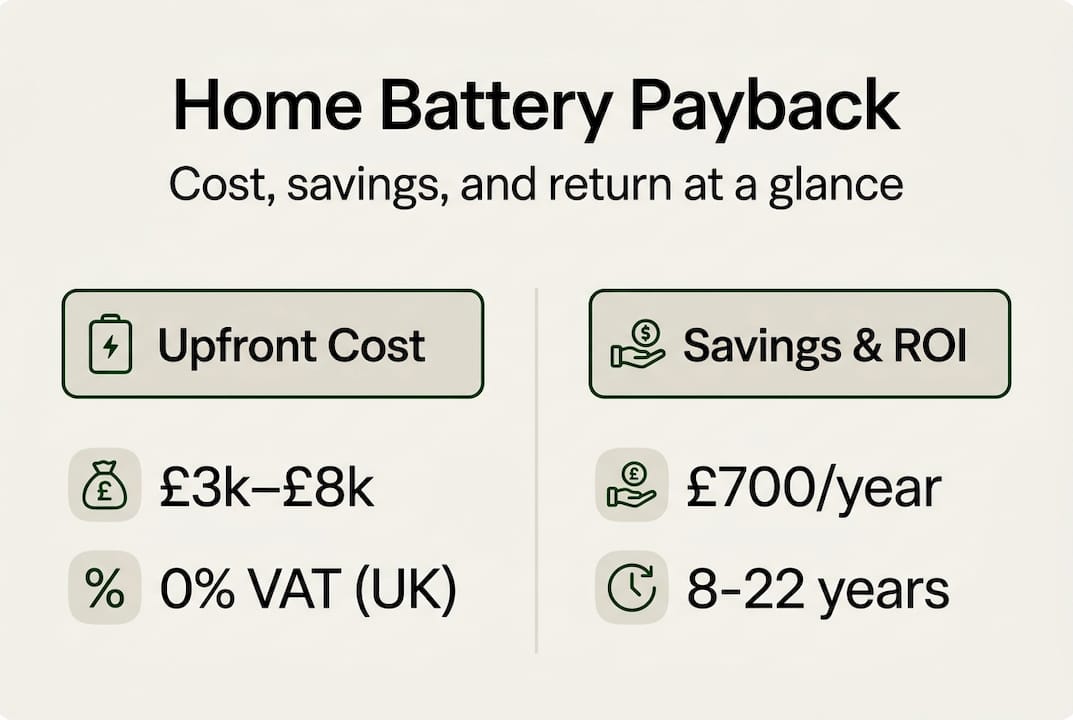 Infographic showing home battery cost and savings